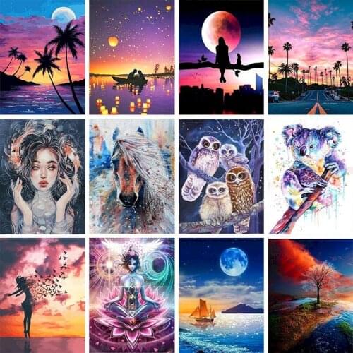 GATYZTORY DIY Pictures By Number Fantasy Landscape Kits Painting By Numbers House Drawing On Canvas Hand Painted Gift Home Decor