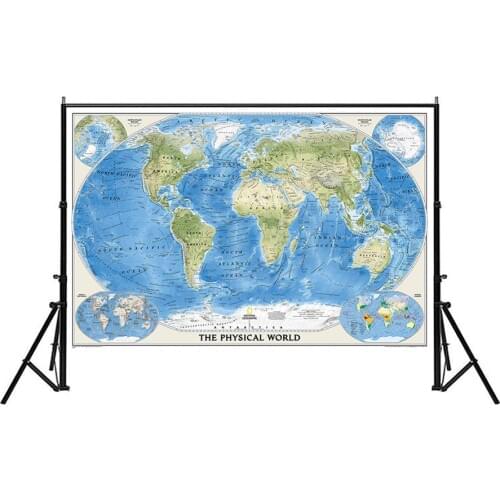 Physical Map Of The World 150x225cm Non-woven Waterproof World Map Without National Flag For Education