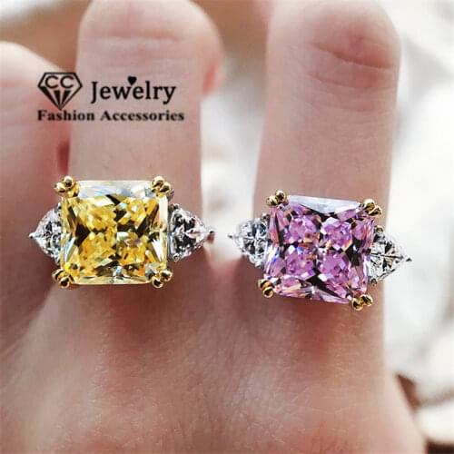 CC S925 Silver Rings For Women Pink/Yellow Cubic Zircon Luxury Wedding Engagement Ring Fine Jewelry Drop Shipping CC1665