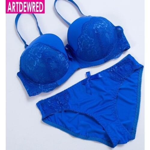 ARTDEWRED New Woman Plus Size Bra Set Push Up Sexy Lace Large Size Bras For Women Underwear Deep V Luxury Brassiere Sets 34-42DE