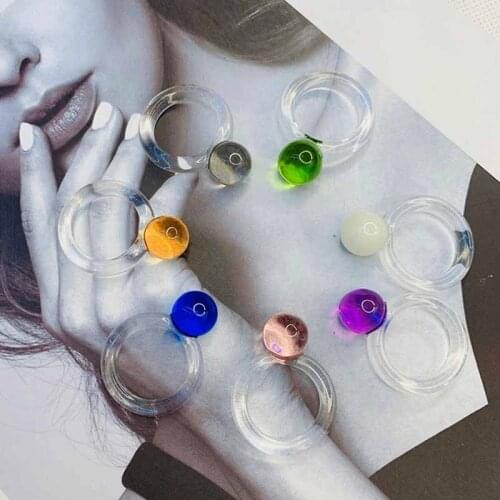 Korean Vintage Transparent Spherical Ring For Women Girls Resin Fashion Charm Colorful Cute Minimalist Harajuku Rings Jewelry