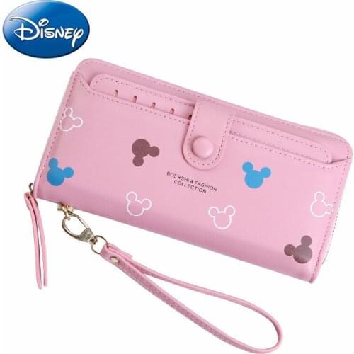 Disney Mickey Mouse Female Wallet Anime Fashion Multifunctional Womens Wallet Long Zipper Pu Card Holder Girl Coin Purse Clutch