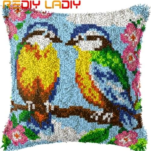 Latch Hook Cushion Birds on the Tree Pillow Case Acrylic Yarn Pillow Printed Color Canvas Crochet Cushion Cover Hobby & Craft