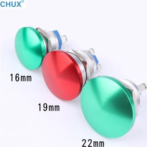 Mushroom Metal Push button Switch Momentary 16mm 19mm 22mm screw foot welding foot Led Switch Red Green Pushbutton Switch
