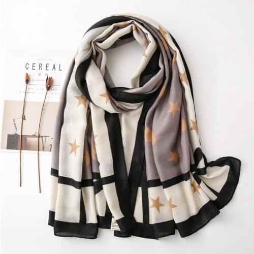 Fashion Plain Star Bow Tie Pattern Viscose Shawl Scarf Lady High Quality Print Pashminas Stole Wrap Muslim Hijab Sjaal 180*90Cm