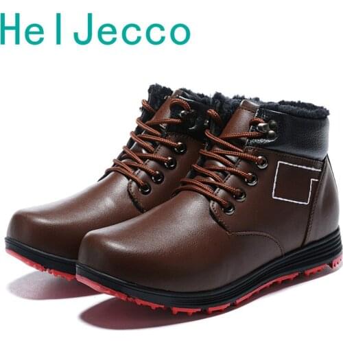 Mens Genuine Leather Ankle Boots Golf Warm Winter Sport Shoes Lace Up Thick Casual 2Colors