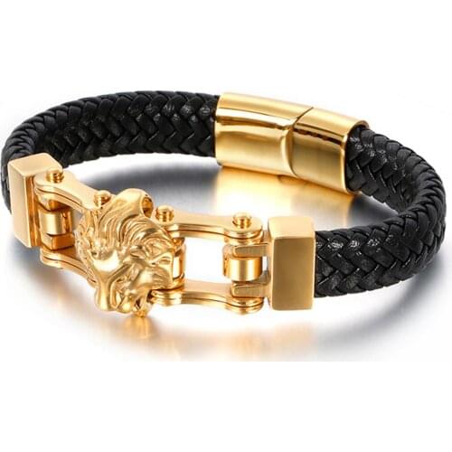 Stainless Steel Wolf/Lion Men Bracelet Charm Vintage Punk Leather Bracelet Men Handmade Fashion Bracelet For Men Jewelry Gift