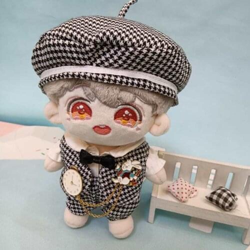 [MYKPOP]KPOP Dolls Clothes: Cap Shirt with Tie Vest Overalls 4pcs Set for 20cm Doll (Without doll) Fans Collection SC21010412