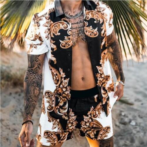 Hot Men Hawaiian Sets Printing 2021 Summer Short Sleeve Button Shirt Beach Shorts Streetwear Casual Mens Suit 2 Pieces INCERUN