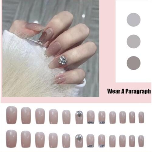2019 24pcs Natural Color Nail Extension Patch With Zirconia False Nail Set Waterproof Nail Art Supplies