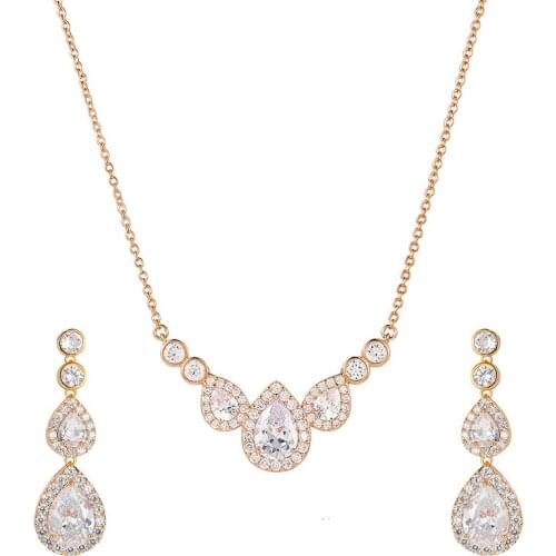 WEIMANJINGDIAN Brand New Arrival Large Halo Pear Cut Cubic Zirconia CZ Crystal Necklace and Earring Bridal Jewelry Set