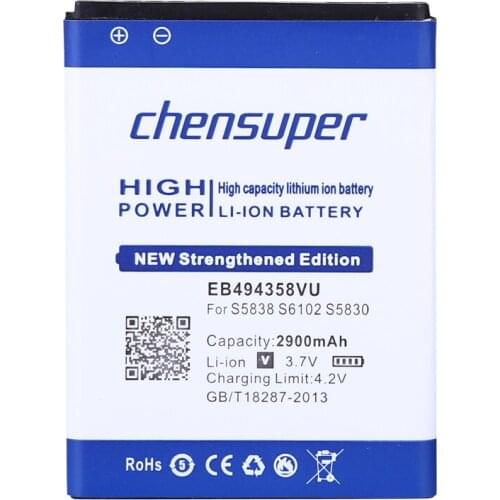 NEW 2900mAh EB494358VU Battery for Samsung Galaxy Ace 5830 S6802 B7510 i569 i579 i619 S5660 S5670 S5830I S5838 S6102 S6108 S5830