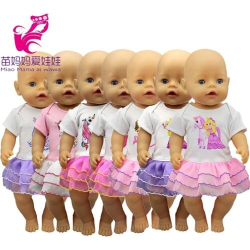 Doll clothes for 43cm Baby doll unicorn clothes dress doll head band for 18 inch doll clothes set