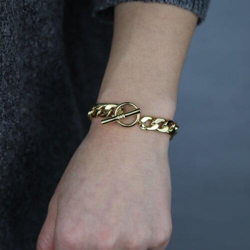 Punk Men Simple 8mm Gold color Curb Cuban Link Chain Bracelets for boy hip hop Chains Unisex Wrist Daily Jewelry Gifts wholesale