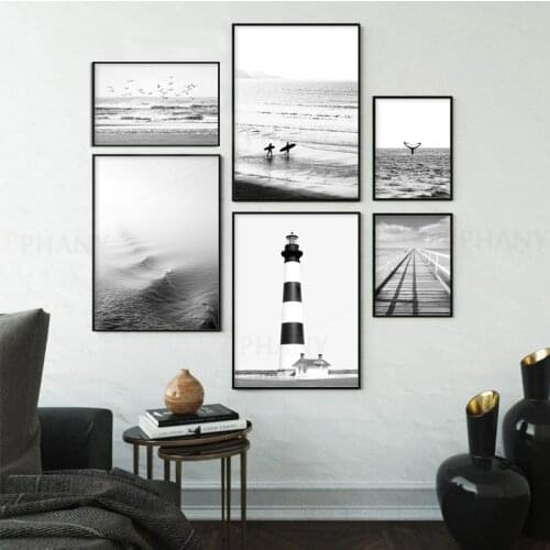 Beach Print Surf Art Boho Decor Retro Black and White California Ocean Posters and Prints Modern Living Room Decorative Pictures