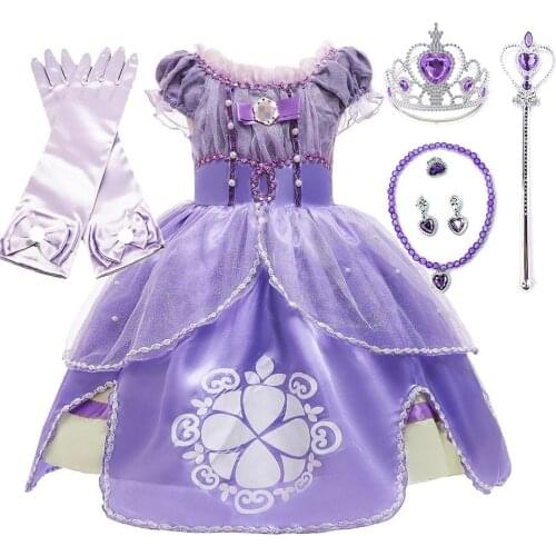 3 6 8 10 Years Girls Sofia Dress Children Halloween Birthday Party Princess Costume Summer Sophia Puff Sleeve Fluffy Ball Gown