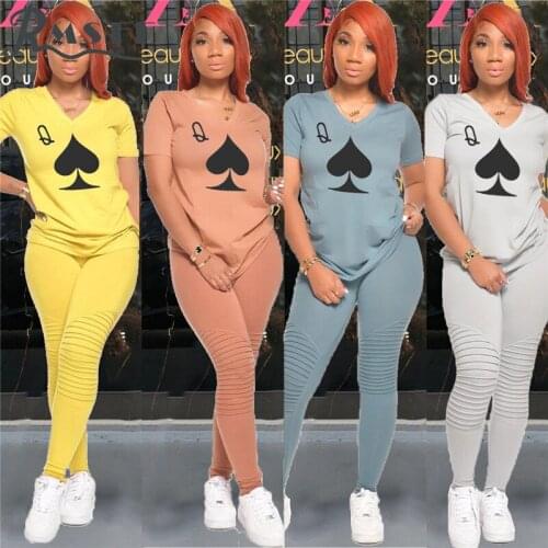 RMSFE 2020 Cartoon Women Sportwear Loose Shinny Set Gym Clothing 2 Piece Set Women Short Sleeve Top And Pant Sets