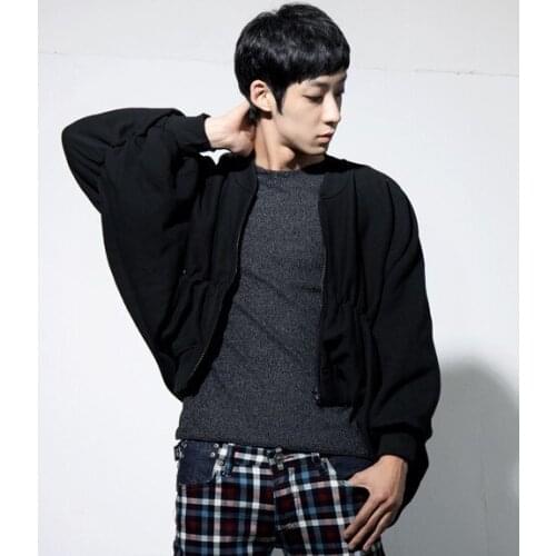 S-5XL! 2016 Men clothing fashion batwing sleeve jacket pleated high waist outerwear thin short baseball uniform Singer costumes