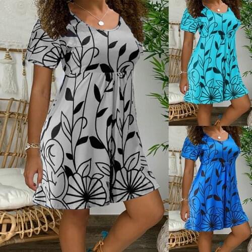 SANWOOD Zomer Jurken Vrouwen Casual Korte Mouw O-hals Print A-lijn 2021 Nieuwe Jurk G rote Size Streetwear Zonnejurk Losse Jurk