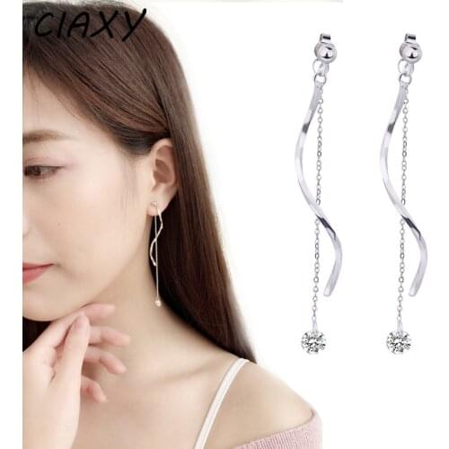 CIAXY 925 Sterling Silver Geometric S-shaped Wavy Earrings for Women Simple Long Tassels 3A Zircon Drop Earring Fashion Jewelry