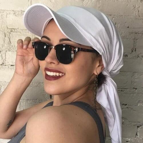 12 Colors Pre-Tied Sun Visor Turban Brim Caps Slip On Design Pure Women Outdoor Exercise Medical Hair Loss Hijab Head Scarf