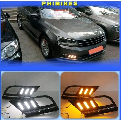 LED DRL daytime running light for volkswagen sagitar jetta bora 2015-2018 with yellow turn signal and blue night running light