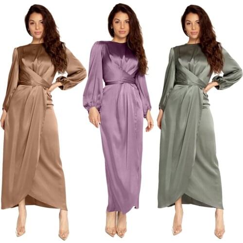 U-CN Satin Abaya Dubai Turkey Hijab Muslim Dress India European American Islam Clothing African Dresses For Women Vestidos