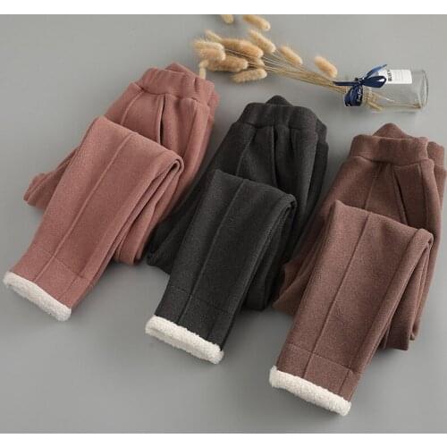 Spring Autumn Winter Girls Plus Velvet Trousers Solid Elastic Waist Childrens Clothing 4-14 Y Thick warm Kids Leggings Pants