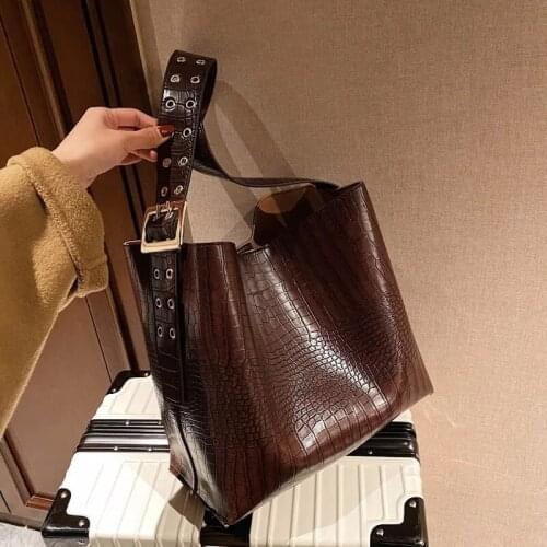 Vintage Tote Bucket bag 2021 Fashion New High-quality PU Leather Womens Designer Handbag High capacity Casual Shoulder bag