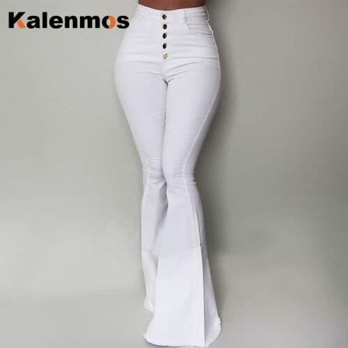 Long Flare Pants Women 2020 Spring Button Fly Solid Skinny High Waist Casual Sexy Streetwear Daily Bodycon All-match Trousers