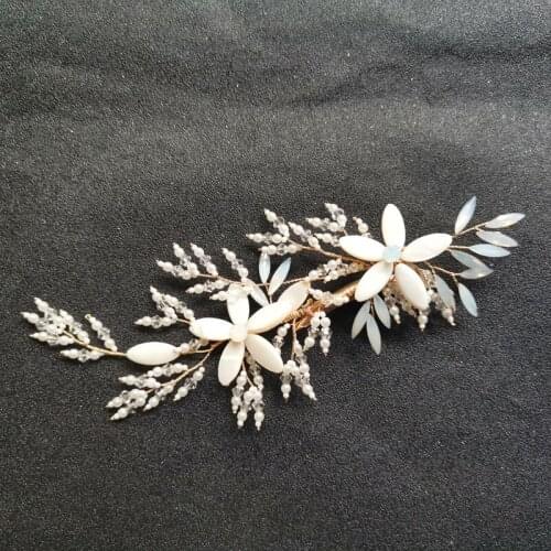 SLBRIDAL Handmade Golden Austrian Crystal Rhinestone Peearls Women Jewelry Wedding Hair Clip Barrettes Bridal Hair accessories