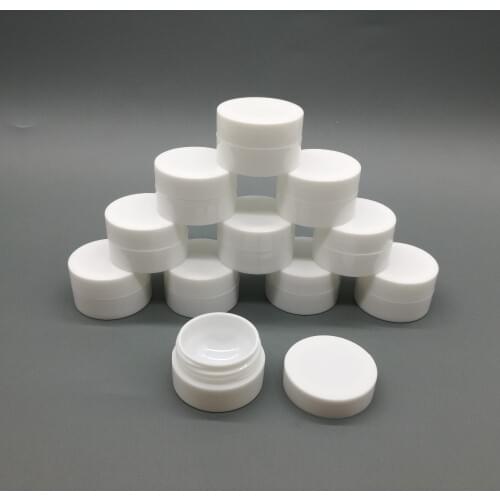 200pcs/lot 5g 5ml PP White mini cosmetic travel jar for eye cream, plastic refillable empty cream jar with hollow bottom