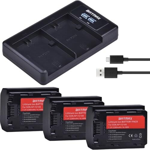 3Pcs 2280mAh NP-FZ100 NP FZ100 Camera Battery + LED Dual USB Charger for SONY ILCE-9 A7m3 a7r3 A9/A9R 7RM3 BC-QZ1 Alpha 9 9S 9R