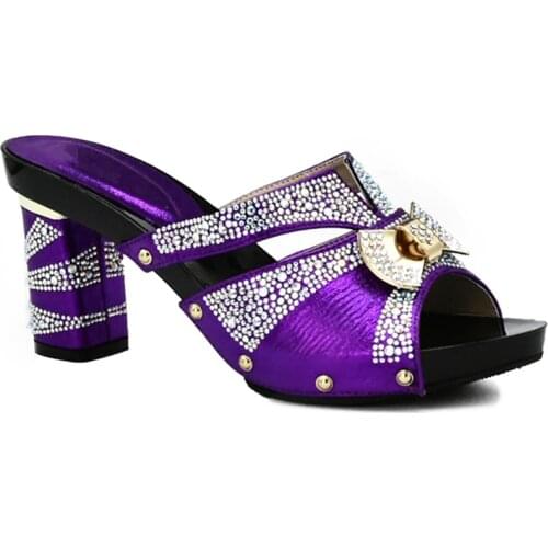 Latest Purple Color Italian Women Sandals Shoe for Party African Wedding Low Heels Slip on Women Pumps High Quality Wedding Shoe