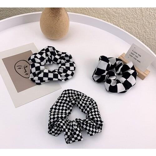 Coloful Korean Plaid Scrunchie Elastic Hair Rubber Bands For Women Girl Holiday Headwear Ponytail Hair Accessories