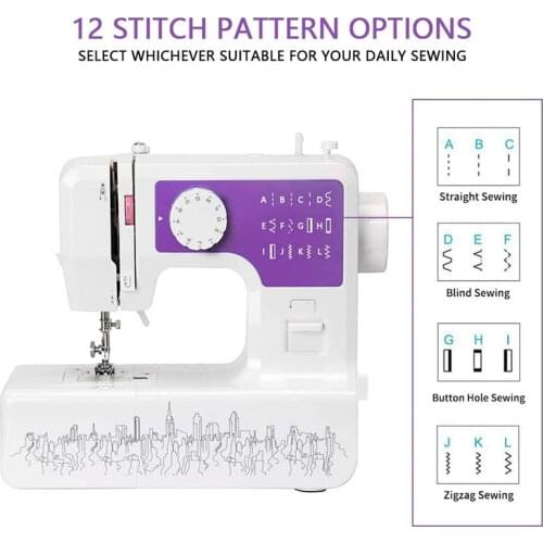 Mini Electric Sewing Machine Portable Household Crafting Mending Machines with LED Light 12 Stitches 2 Speeds Foot Pedal