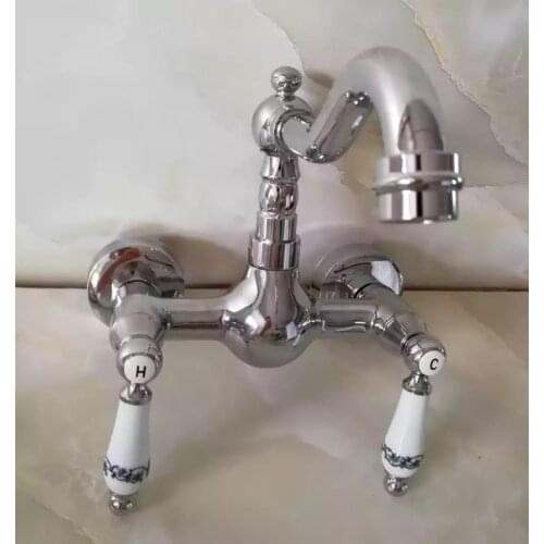 Chrome Plated Faucets Wall Mounted Mixer Taps 360 Swivel Hot and Cold Double Handles Taps 1154C