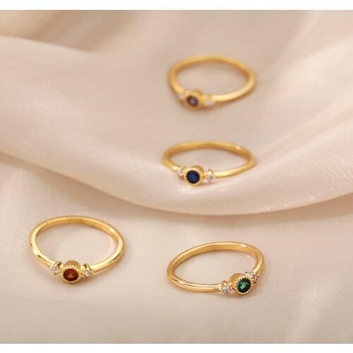 Minimalist Gold Round Crystal Wedding Rings For Women 12 Months Zircon Birthstone Ring Stainless Steel Jewelry Birthday Gifts