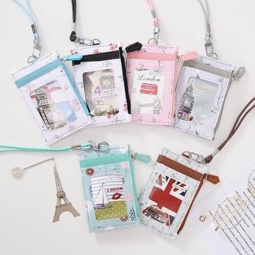 Korean Creative PU Leather Business Office Card Cover with Lanyard Multi-functional Wallet Card Case Student Chest Card Holder