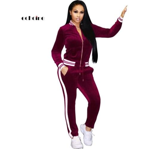 Echoine Sport Suits Women Velvet Casual 2 Piece Set Pockets Zipper Pleuche Long Sleeved Tops Long Pants Ladies Home Clothes
