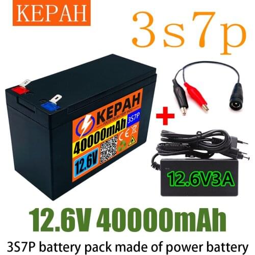 Powerbattery18650 12V3s7p lithium battery pack+12.6V3A charger, built-in 40ah high current BMS, used for spraying equipment, etc