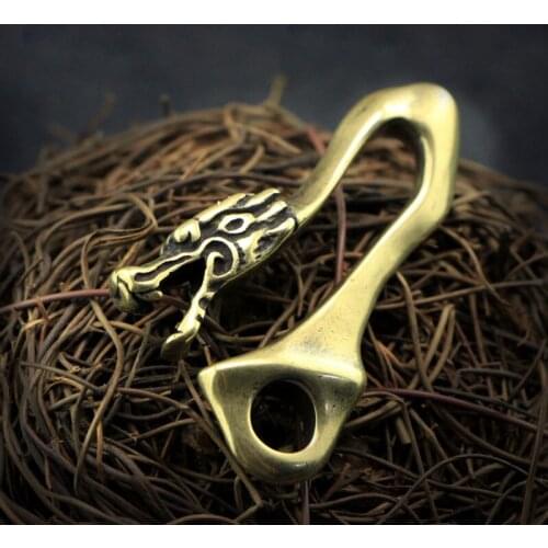 Vintage Brass Dragon Head Metal Fob Waist Belt Buckle Keychain Key Chains Key Ring Holder Hook Clip for Men DIY Accessories EDC