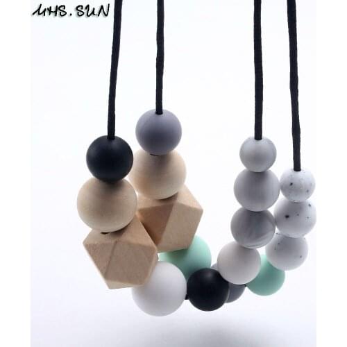 MHS.SUN 5PCS/lot baby silicone teething necklace food grade teether original wood beads necklace for mommy jewelry gift