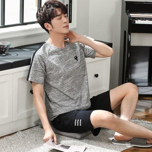2021 Mens 100% Cotton Casual Pajamas Spring And Summer Short Sleeve Shorts Casual Wear Sports Thin Suit Home Wear Male Summer