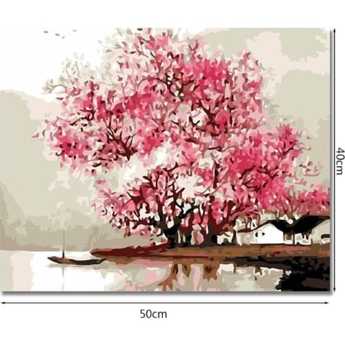 Flower Tree DIY Digital Oil Painting By Numbers Canvas Wall Picture Hand Painted U2JC