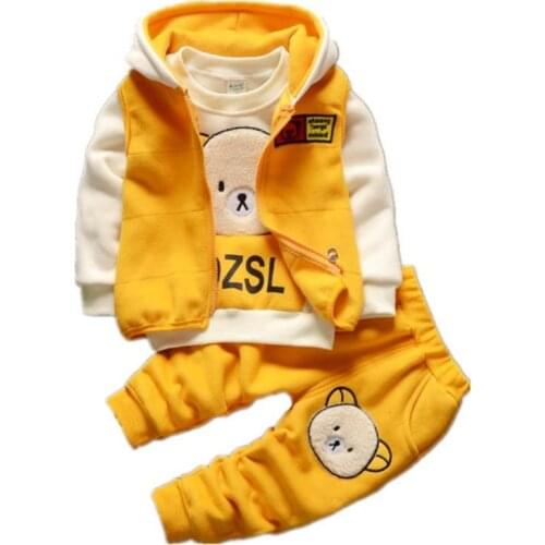 2020 New Winter Children Clothes Set Girls Cotton Cartoons Thick Fleece Hoodies+Vest+pants 3pcs Suit For Boys Warm Clothes0-4Y