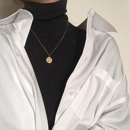 Korean Human Head Coin Necklace 2021 Mini Alloy Coin Pendant Necklaces for Women Sweater Chains Choker Necklace Jewelry Gift