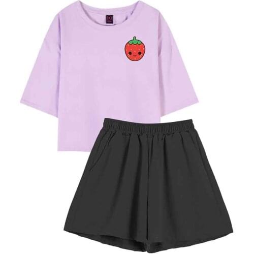 Pajamas for Women Summer Nightgown Cotton Strawberry Print Shorts Sets Female Short Sleeve Shirt and Pant Set Women Home Clothes