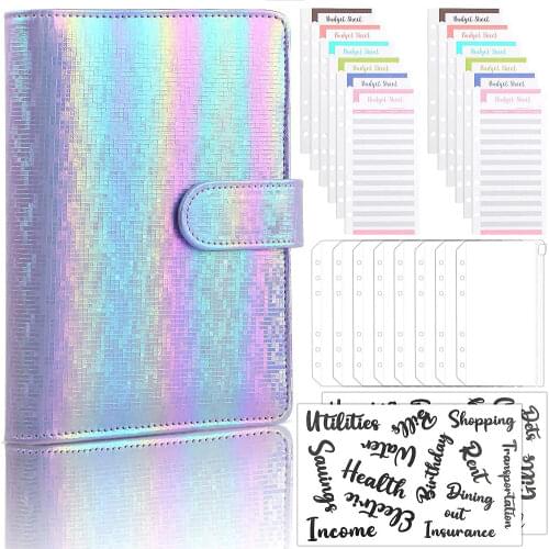 A6 PU Leather Budget Binder Cash Envelopes Planner System with Clear Zipper Pockets,Expense Budget Sheets, Letter Sticker Labels