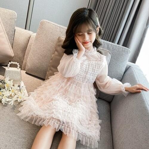 Girls Long-Sleeved Princess Dress 2020 Autumn Dress House Lace Middle And Big ChildrenS Gauze Dress Party Clothes 4-13Y